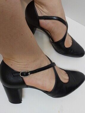 Life Stride Black T-Strap Block Heel Pumps